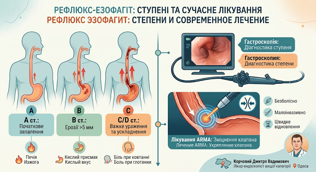 Що таке рефлюкс-езофагіт, які його стадії та симптоми? лікування в Одесі.